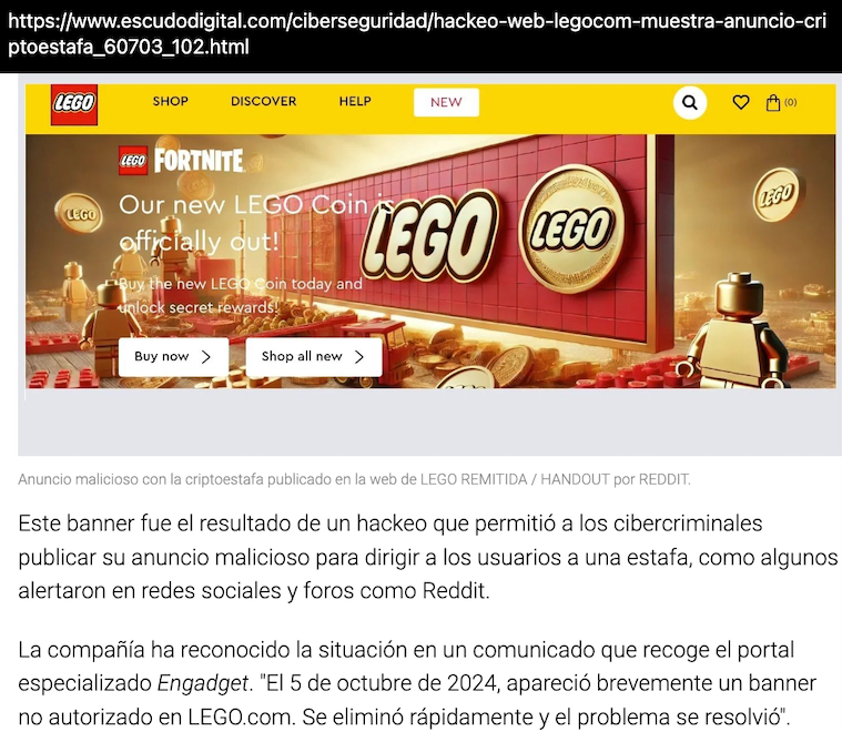 _venarixES_'s tweet photo. 🚨 El fin de semana, #LEGO (@LEGO_Group), empresa danesa 🇩🇰 que fabrica juguetes de ladrillos de plástico, fue víctima de un #ciberataque. Actores maliciosos desconfiguraron el sitio web y publicaron acceso a un #LEGOCOIN (#criptomoneda) inexistente según reportó la firma... Se desconoce aún el grupo actor detrás de esta estafa...
Más ℹ️ registrate gratis en #VenariX ➡️ https://t.co/OW9Te2XdwS 
#CryptoNews #CryptoInvestor #CryptoPayments #cryptoinvestmentscam #bitcoins #crypto #Cryptocurency #cryptocurrencyscam #cryptocurrencytrading #cyberattack #hackeo #infosec #Denmark #Copenhague #defacement