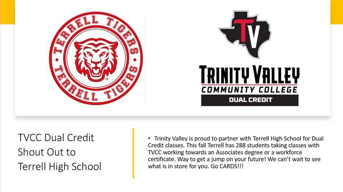 Dual Credit is proud to partner with Terrell ISD for some AMAZING opportunities for their high school students. WAY TO GO CARDS!!!