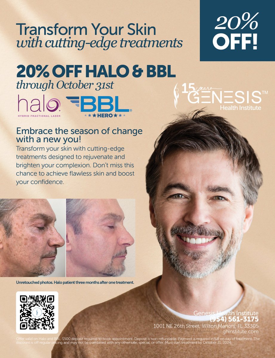 Transform your skin today with <a href="/ghinstitute/">Genesis Health Inst.</a>  and get 20% OFF HALO &amp; BBL though October 31st, 2024!

GHInstitute.com