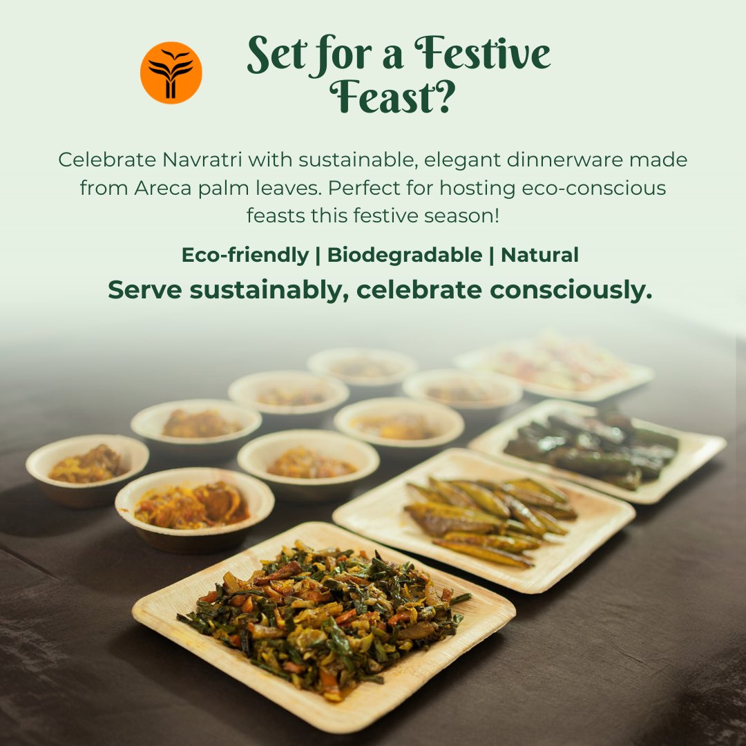 TamulPlates's tweet photo. Set for a Festive Feast? ✨

This Navratri, go green with Tamul's elegant dinnerware made from Areca palm leaves! Serve your feasts with style while being kind to the planet. 

Let’s celebrate consciously and feast responsibly! https://t.co/JcYviwxxO3