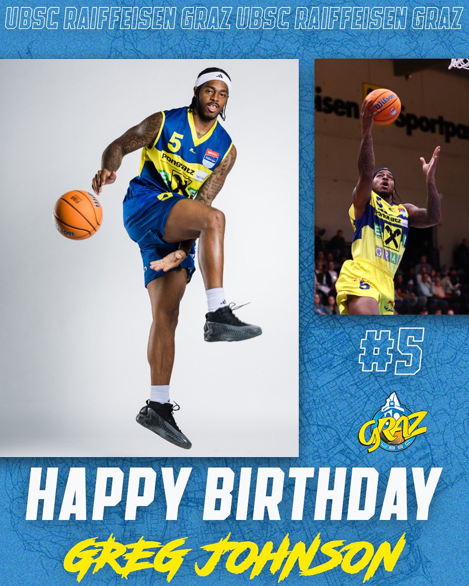 Happy Birthday, Greg! 🥳🎂 Wir wünschen unserer Nummer 5️⃣ einen fröhlichen und aufregenden 24. Geburtstag! 🎉 #ubscgraz #togetherforGraz