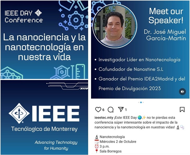 NanomedCSIC (@nanomed_csic) on Twitter photo José Miguel García-Martín, del <a href="/ImnCsic/">Instituto de Micro y Nanotecnología (IMN-CNM,CSIC)</a>, ha impartido la charla "La nanociencia y la nanotecnología en nuestra vida" en el Tecnológico de Monterrey
#ConexionesCSIC #Nanomedicina #IEEEDay José Miguel García-Martín, del <a href="/ImnCsic/">Instituto de Micro y Nanotecnología (IMN-CNM,CSIC)</a>, ha impartido la charla "La nanociencia y la nanotecnología en nuestra vida" en el Tecnológico de Monterrey
#ConexionesCSIC #Nanomedicina #IEEEDay