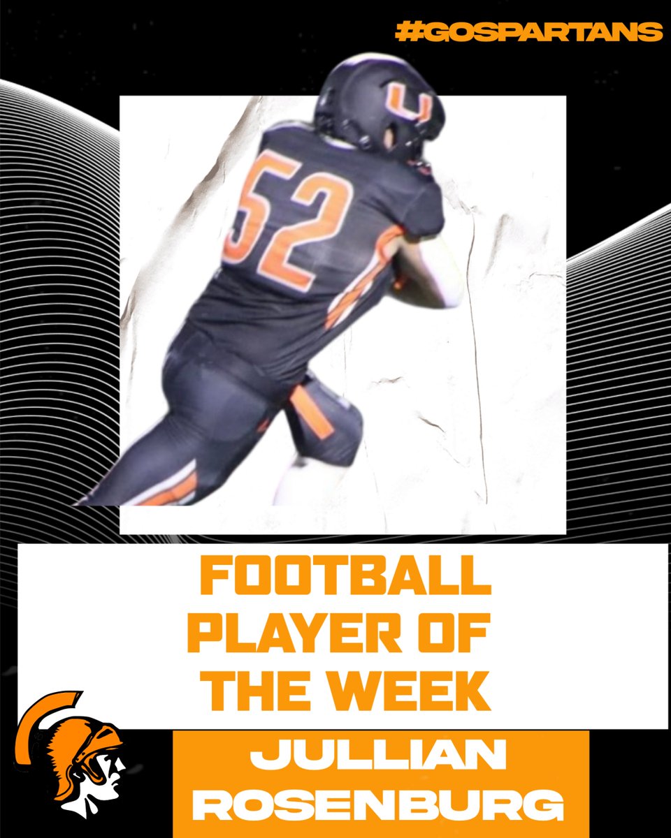 UHS_Spartans's tweet photo. FOOTBALL PLAYER OF THE WEEK: @J_Rose52 has been named @UxbFootball Player of the Week by Head Coach Matt Blood for Week 4 of the season. Rosenburg led the team with 10 tackles on defense & special teams Friday night in the Spartans 21-6 win on the road at South High. #RollU https://t.co/idJ6dp2EAZ