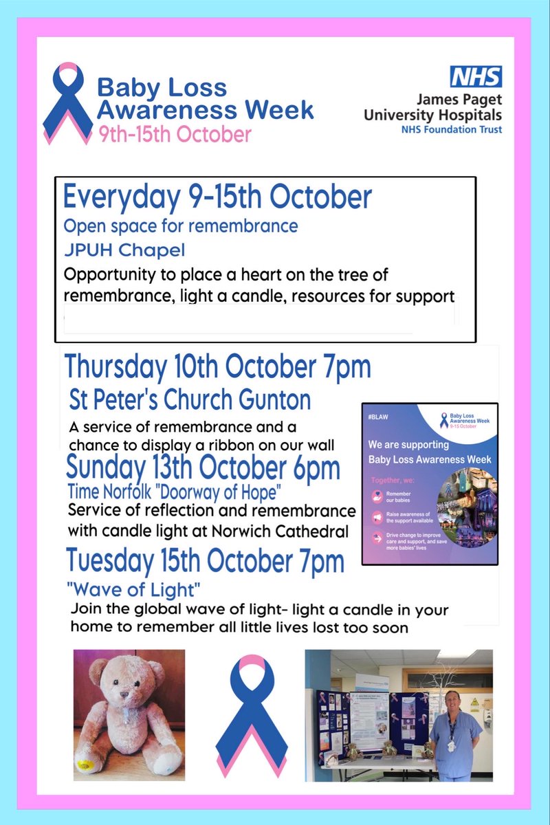 Racheal Crane (@rachealcrane8) on Twitter photo Babyloss Awareness is this Wednesday ,I will be at the chapel if anyone would like a chat or place a heart on our tree ,I will also be attending the below events so feel free to join me #BLAW #bereavementsupportandaftercare #Timenorfolk #maxslegacy💙🐻🌈 <a href="/JamesPagetNHS/">JPUH NHS FT</a> Babyloss Awareness is this Wednesday ,I will be at the chapel if anyone would like a chat or place a heart on our tree ,I will also be attending the below events so feel free to join me #BLAW #bereavementsupportandaftercare #Timenorfolk #maxslegacy💙🐻🌈 <a href="/JamesPagetNHS/">JPUH NHS FT</a>