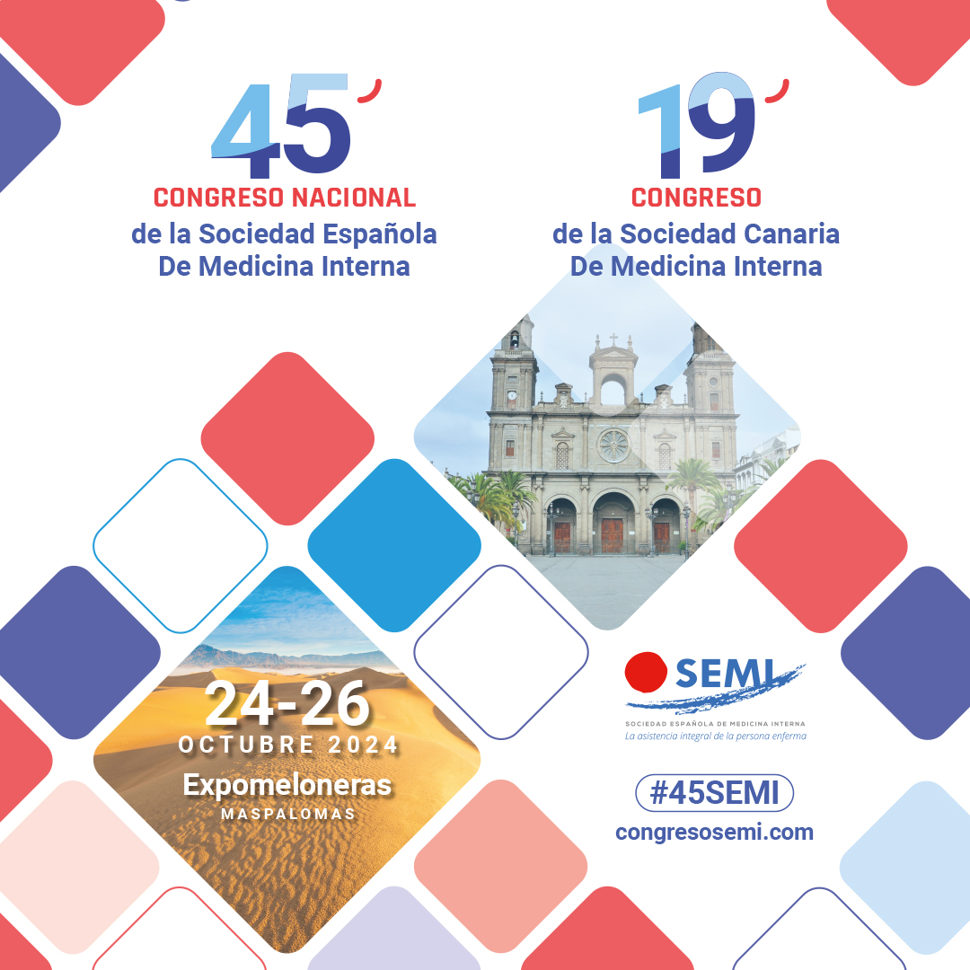 Sociedad_SEMI's tweet photo. 📢🔴#45SEMI | #SaveTheDate | 45º Congreso Nacional de @Sociedad_SEMI - 19º Congreso de la Soc. Canaria de #MedicinaInterna (#SOCAMI) 🏥🩺
😉🩺¡Ya no queda nada! ¡Te esperamos!
🗓️ 24 al 26 de octubre de 2024
📍Expomeloneras. Maspalomas
🔗https://t.co/3By2FXG9vH
#SEMITuit #MedicinaInterna