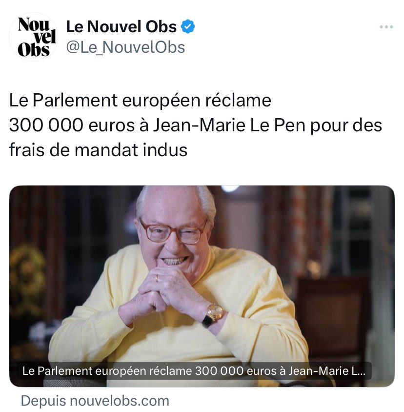 « Jean-Marie Le Pen a été indûment remboursé de dépenses de bulletins d’informations, stylos, cartes de visite, cravates, parapluie, balances de cuisine, horloges de bureau, bracelets connectés, lunettes de réalité virtuelle ou encore de 129 bouteilles de vin »