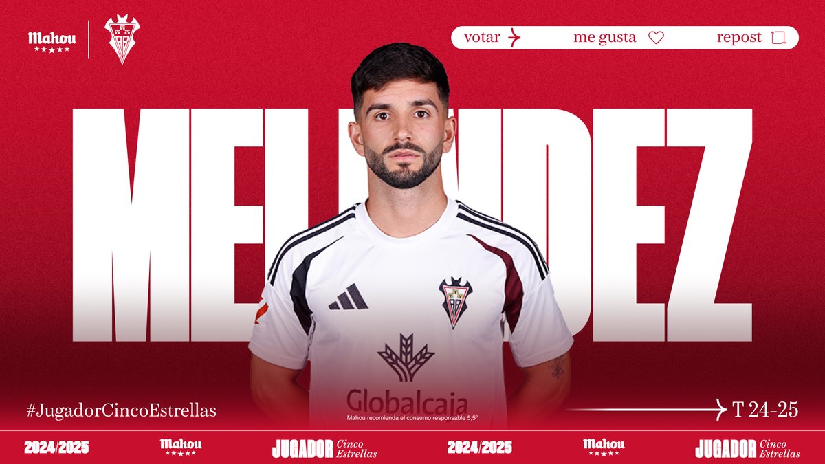 RT o MG si crees que Ale Meléndez ha sido el #JugadorCincoEstrellas de <a href="/AlbaceteBPSAD/">Albacete Balompié 🤍</a> en septiembre. (5/6)