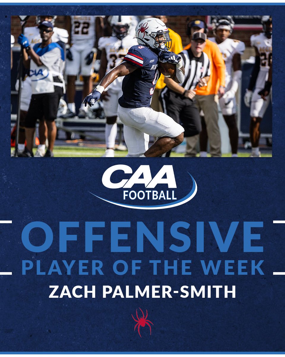 🏈 #CAAFB Offensive Player of the Week 

Zach Palmer-Smith rushed for a career-high 200 yards and a TD on 25 carries (8.0 ypc) in <a href="/Spiders_FB/">Richmond Spiders Football</a>'s 20-17 victory over North Carolina A&amp;T

📰 tinyurl.com/murtdy7s