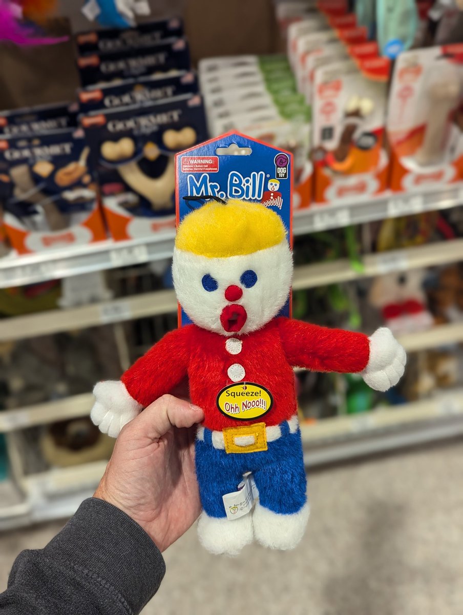HelloGreedo on X was surprised to see a mr. bill dog toy on the shelf. my dad used to make mr. bill out of playdough i d smash it when i was