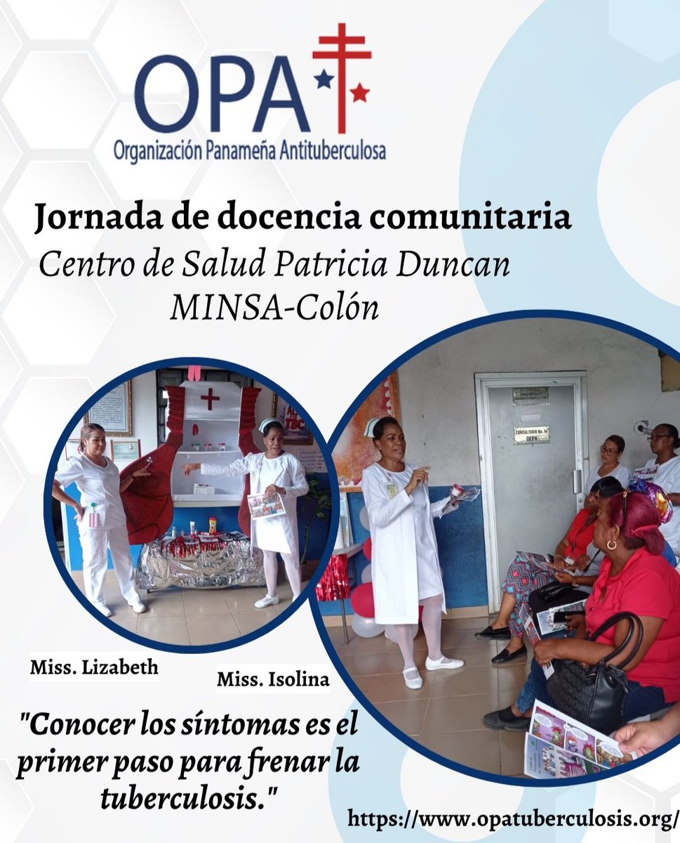 Se abordó la importancia sobre la prevención de la #tuberculosis y se recomendó un examen médico anual, ya que puede confundirse con un resfriado al inicio. La actividad fue dirigida por la enfermera Isolina Martínez y la técnica en enfermería Lizabeth Vasquez.

#Colón #Panamá