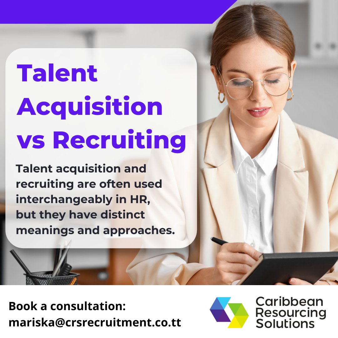 CRSTrinidad's tweet image. #MondayThoughts for your business. Do you know there is a difference between Talent Acquisition and Recruiting? Check it out!

#CaribbeanResourcingSolutions #TechnicalRecruitment #CRS #Caribbean #HR #Recruitment #TalentAcquisition