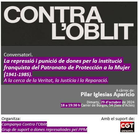 GenereCgtEnse's tweet photo. Reserveu-vos dimarts, 29 d'octubre, de 18 a 19:30h!   

El Patronato de Protección a la Mujer tancà i obligà a treballar a milers de dones durant el franquisme i la democràcia i va participar en el tràfic de bebès de les "roges"...  És hora de justícia i reparació.

@CGTCatalunya https://t.co/CXm4SeJiSE