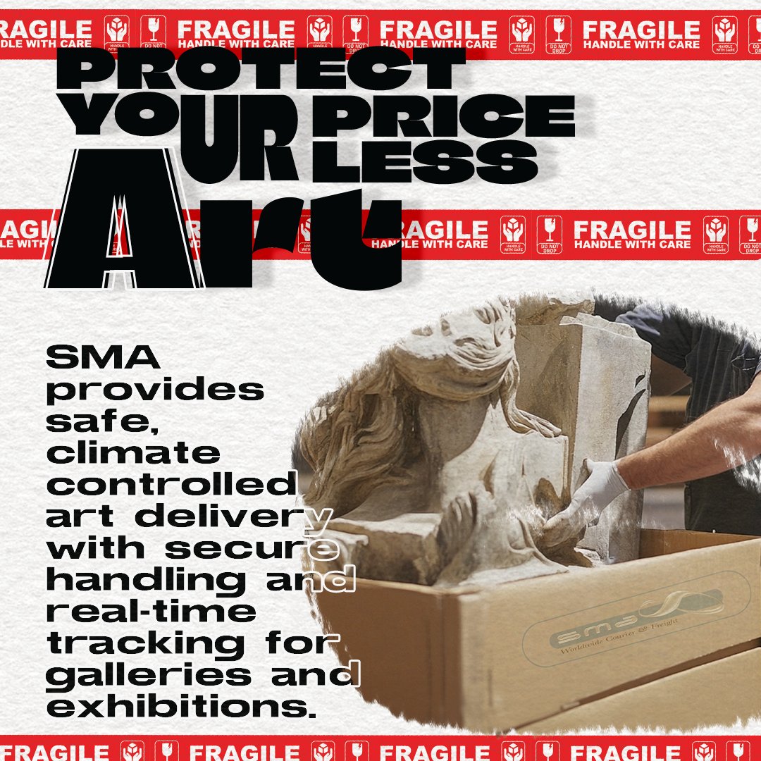 SMAWorldwideLtd's tweet image. SMA provides safe, climate-controlled art delivery with secure handling and real-time tracking for galleries and exhibitions. Trust us to protect your masterpieces every step of the way.

#ArtLogistics #GalleryTransport #ClimateControlled #SecureDelivery #SMACares