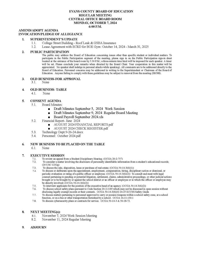 ECCSS Regular Board Meeting
Monday, October 7, 2024  6:00pm
District Office Board Room