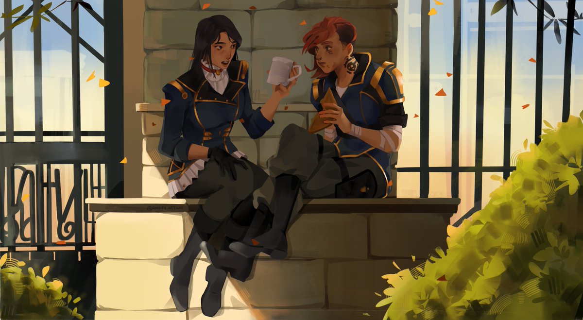 Officers chatting on lunch break, I wonder what they are talking about #Caitvi #arcane 

C0mm done by the amazing <a href="/daniju_attart/">daniju — working on comms 🍉</a>