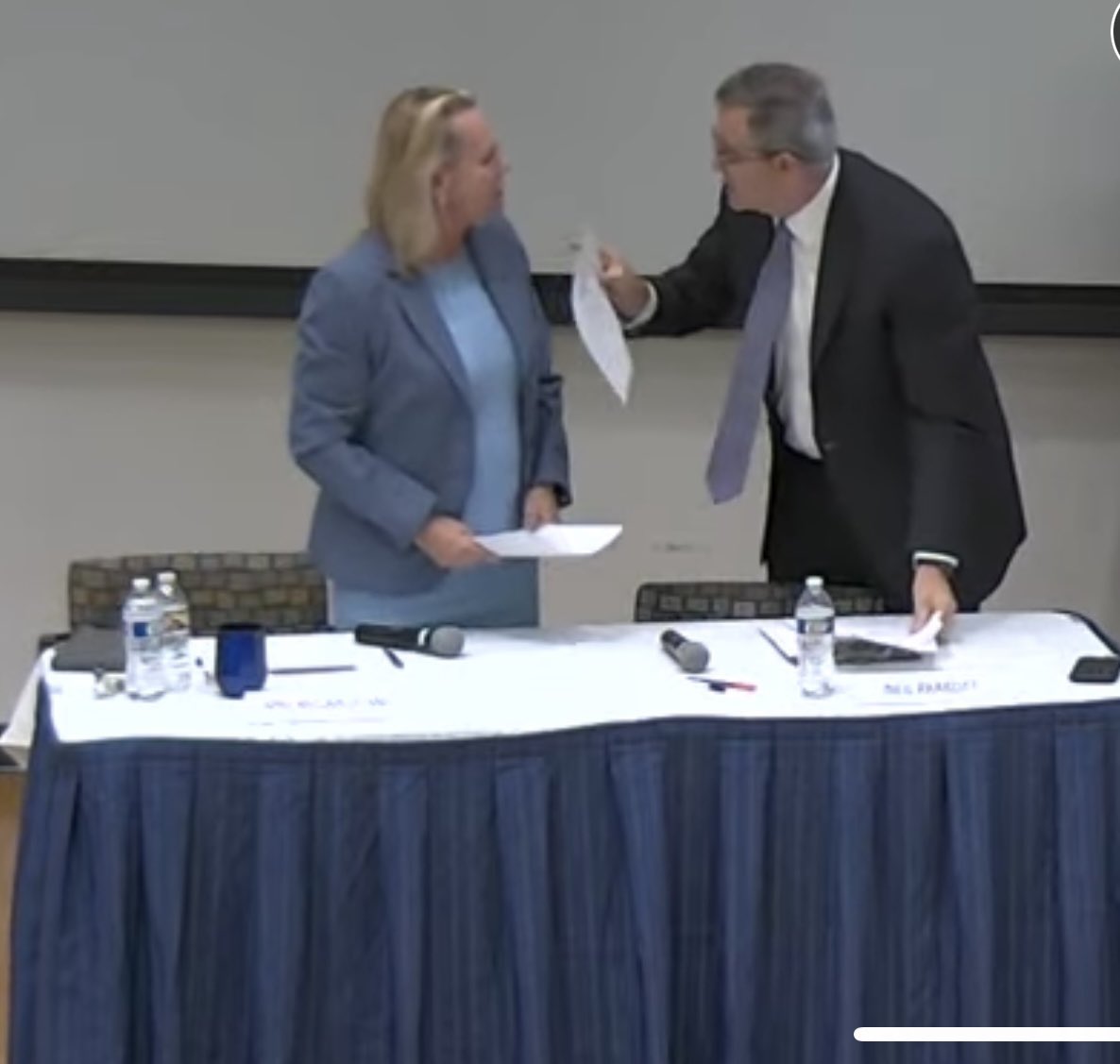 TheSWPrincess's tweet photo. Voters in #MD06 - please pay attention to candidate Neil Parrott's behavior at yesterday's debate with his opponent, April McClain Delaney, hosted by The League of Women Voters.
Parrott was angry because Delaney's mailers listed his voting record. Parrott has supported and voted for some extreme bills over the years.
FOUR times, Parrott voted against repealing an old Maryland law that makes it more difficult to prosecute rape by a spouse, claiming "that's marriage."
He also wrote a letter to a local paper proposing that people who are HIV+ be required to get tattoos warning others about their status in order to receive medical care.
He echoes Trump's complaints about immigration, but won't acknowledge that Trump killed the bipartisan border bill.
He has no real solutions, and gets furious when people bring up his voting record.
This man doesn't respect women, doesn't see them as equals, and feels entitled to bully and intimidate. He told Delaney to "be quiet" while he accused her of lying about him.
He has no business holding public office.