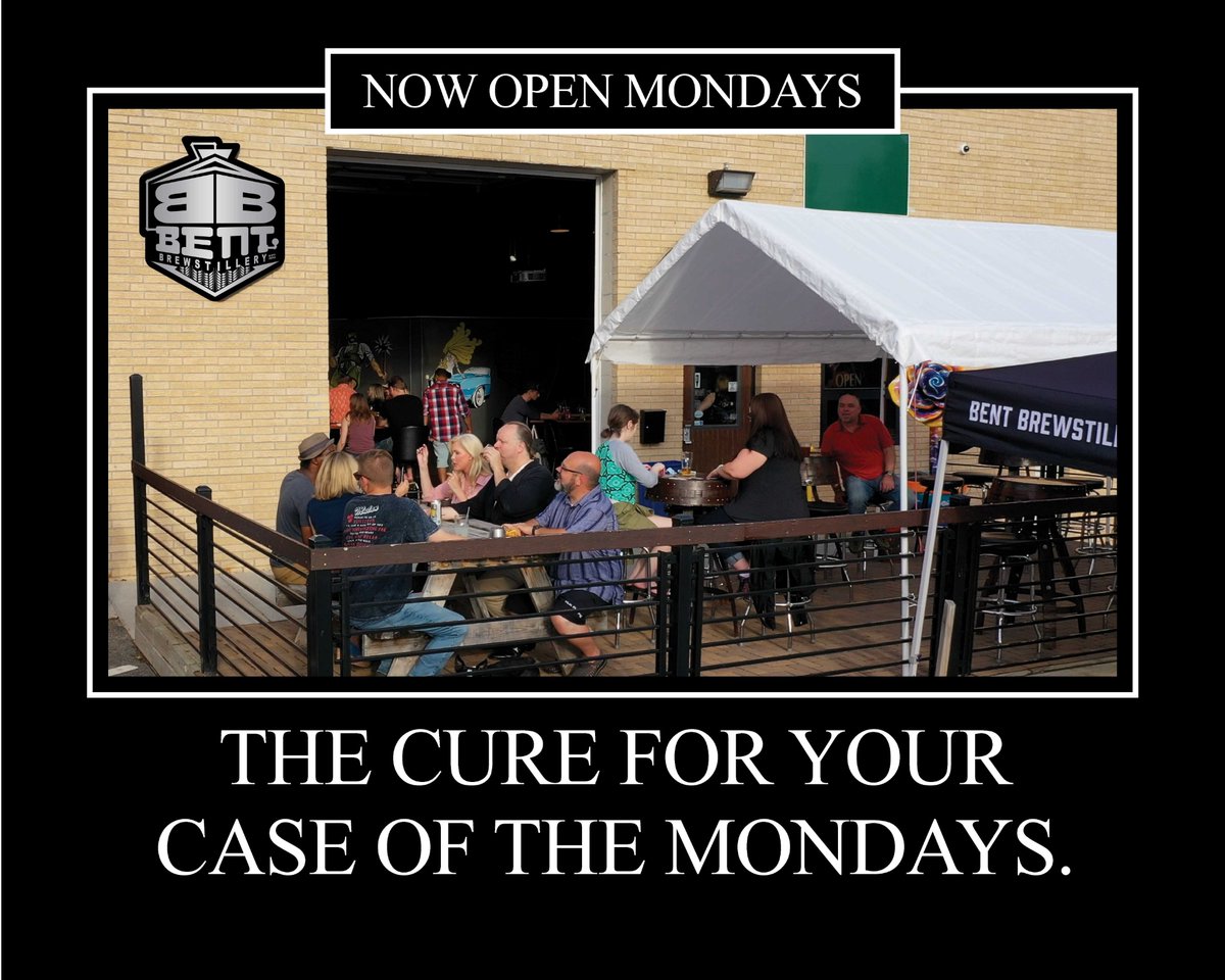Bent 7 days a week is possibly the best thing ever.

Cheers to making your Mondays a whole lot better 🍻 Open from 4 to 10 p.m.

Check the tap list here: bentbrewstillery.com

#Brewery #Distillery #Brewstillery
