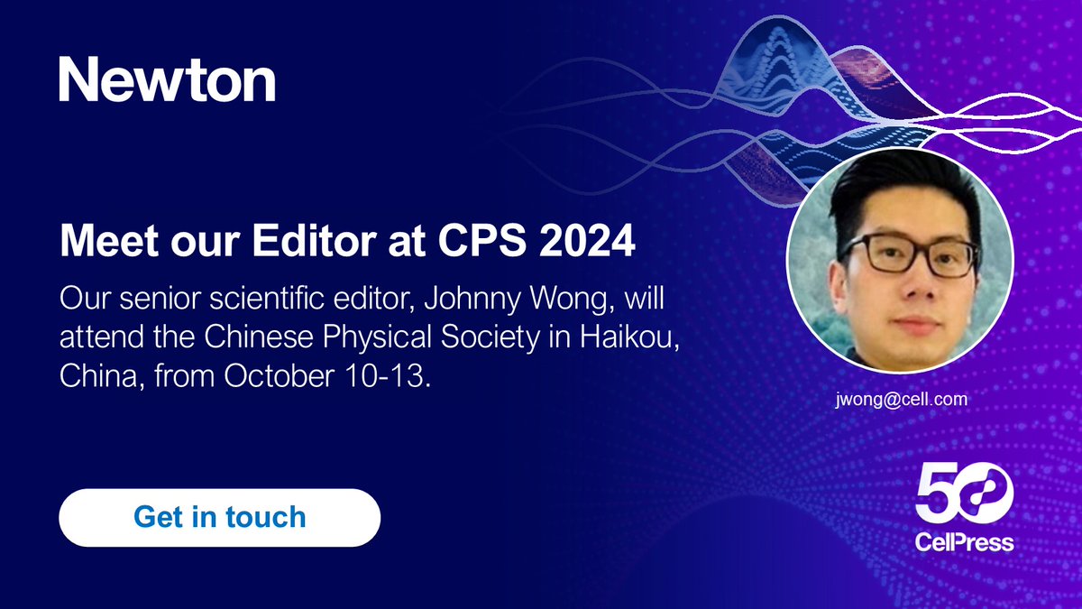 Newton by Cell Press (@newtoncellpress) on Twitter photo P. K. Johnny WONG, Newton's senior scientific editor, will attend the Chinese Physical Society this week. He would be happy to discuss your research and its suitability for the journal. Get in touch: jwong@cell.com or visit the Cell Press booth #B163 P. K. Johnny WONG, Newton's senior scientific editor, will attend the Chinese Physical Society this week. He would be happy to discuss your research and its suitability for the journal. Get in touch: jwong@cell.com or visit the Cell Press booth #B163
