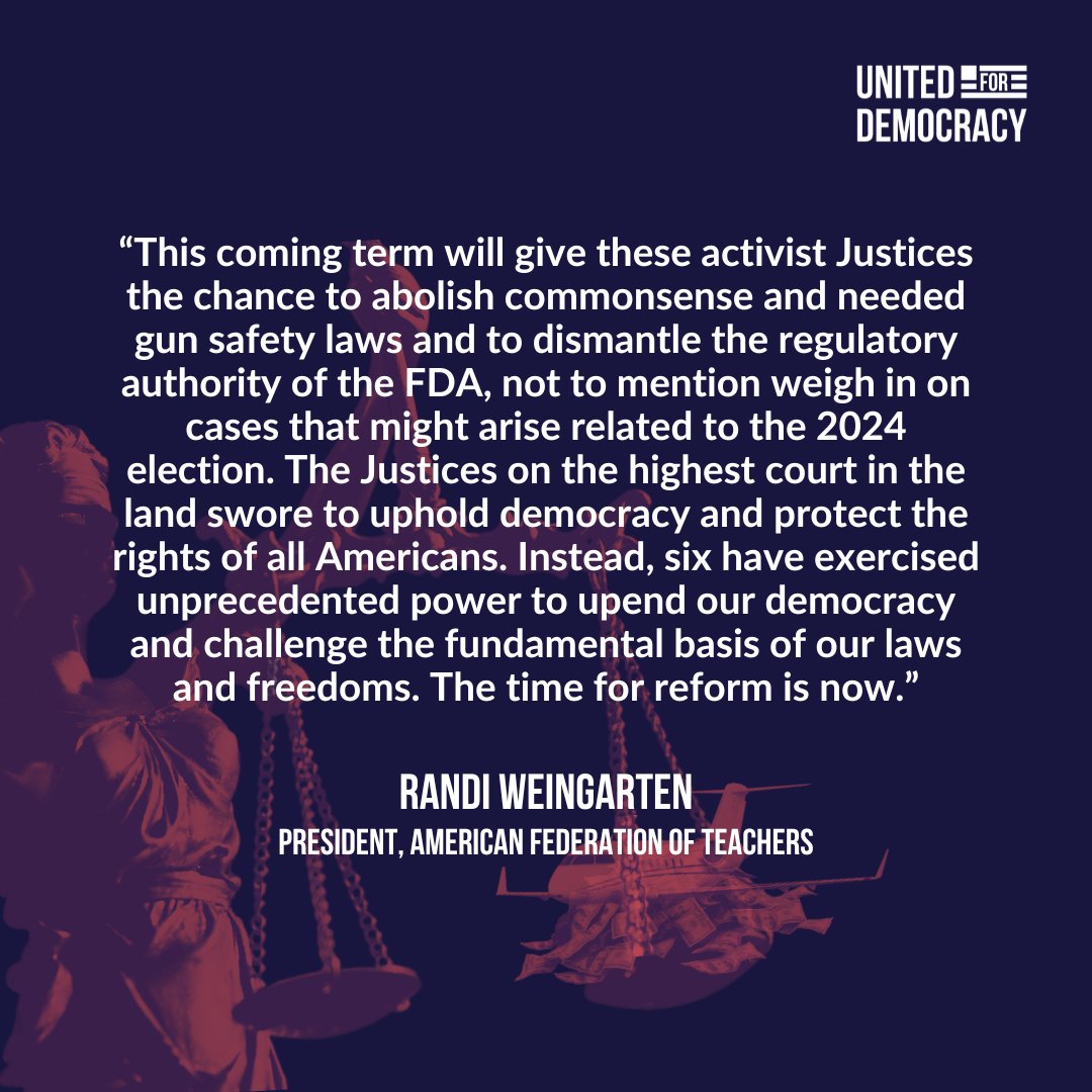 WeAreUFD's tweet photo. It's the first day of the new U.S. Supreme Court term and
@AFTunion President @rweingarten is asking what we're all thinking, "What freedoms will they take from us next?"
#FixSCOTUS
https://t.co/0Tqfhf0igL https://t.co/vYxsuL2fTg