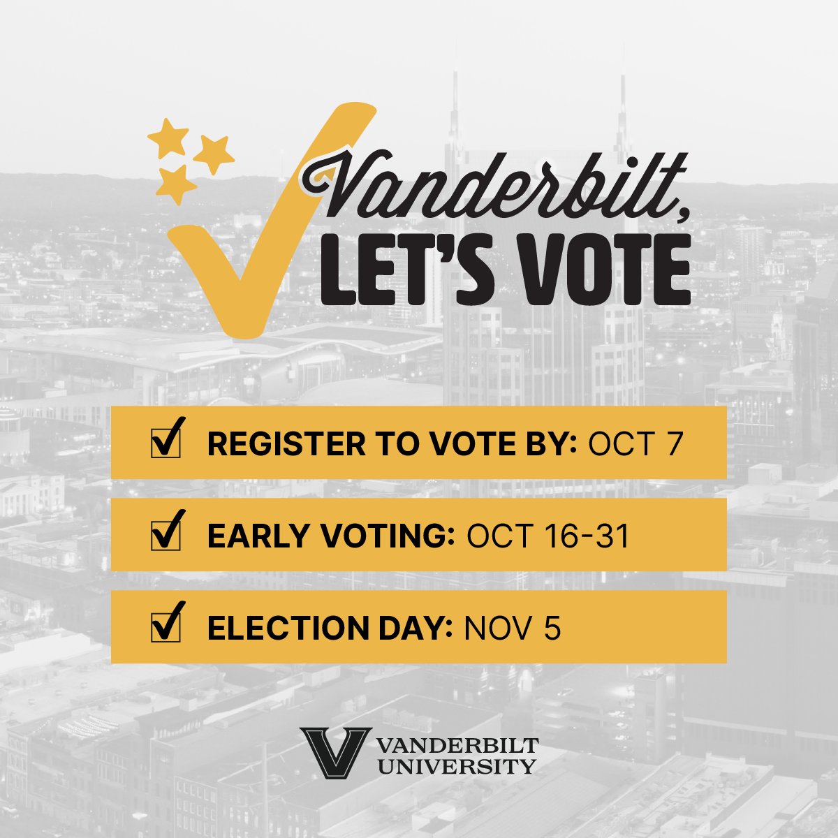 VanderbiltLocal's tweet photo. Today is the last day to register to vote in Tennessee! Your vote is your voice—make sure it's heard!

Find tools and info on voter registration at https://t.co/QiABkpIV8q.

#VanderbiltLetsVote https://t.co/tLnYvHp4N7