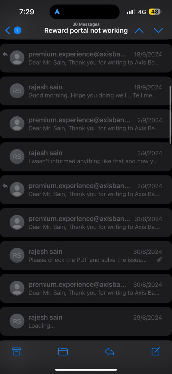 sainrajesh7711's tweet photo. So axis, can you give us more surprises like what I recently got !? The surprise is that........(please look into your data on me and check the complain and the date of first mail). This is what we get in return after being loyal and committed to you guy's.#AxisBank #RBI https://t.co/urKRsHt8dH