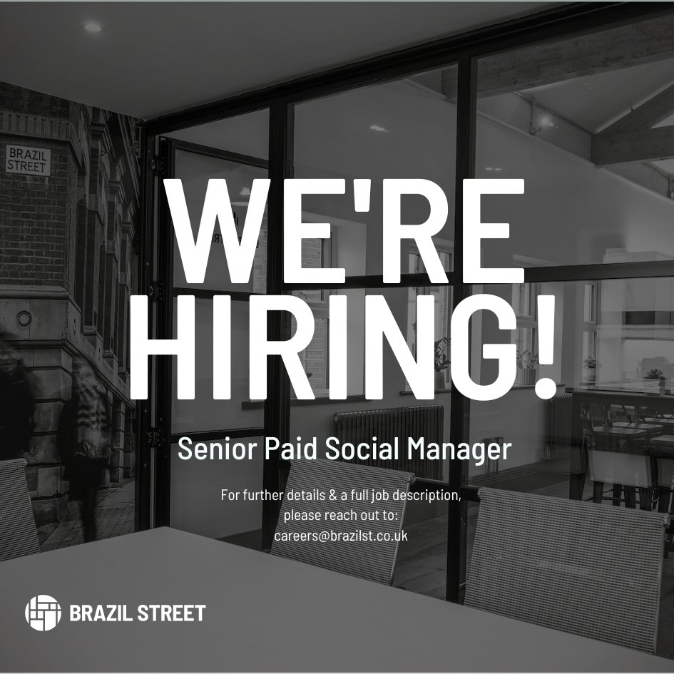 We’re looking for a passionate, ambitious full-time candidate ready to take on a big &amp; great opportunity, that doesn’t come around often.

Sound like you or someone you know? Contact us on careers@brazilst.co.uk

#HiringNow #cheadlehulmejobs #advertisingagency #paidsocial