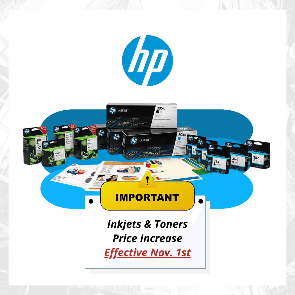 📢 Attention Resellers: HP inkjets and toners will see a price increase starting November 1st! 📈 Be sure to place your orders before the deadline to lock in the current pricing. Don’t miss out—stock up now! 💼 #HP #PriceIncrease #Resellers #Randmar #StockUp #OfficeSupplies