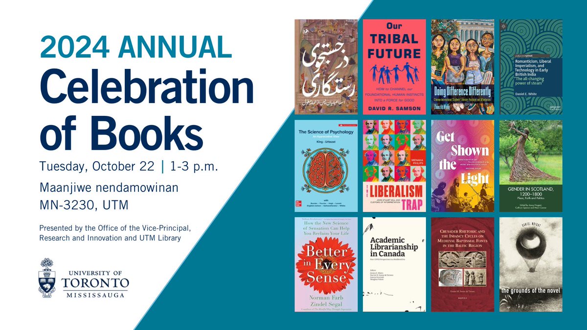 U of T Mississauga (@utm) on Twitter photo Celebration of Books | 📚 Oct. 22
Join <a href="/UTM_Research/">UTM Research & Innovation</a> & <a href="/UTMlibrary/">UTM Library</a> on campus for a reception and a series of talks by #UTM’s authors and editors. #COB2024
Register ➡️ bit.ly/3NuMNxz Celebration of Books | 📚 Oct. 22
Join <a href="/UTM_Research/">UTM Research & Innovation</a> & <a href="/UTMlibrary/">UTM Library</a> on campus for a reception and a series of talks by #UTM’s authors and editors. #COB2024
Register ➡️ bit.ly/3NuMNxz