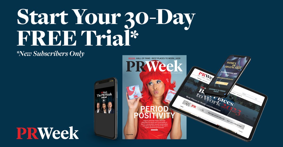 PRWeekUS's tweet image. Why wait? Start your 30-day free trial to PRWeek and get exclusive access to PR news, expert guidance and in-depth reports that drive the industry forward. Sign up today! #prinsights #freetrial