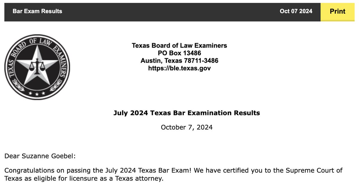SuziGoebel's tweet image. I PASSED THE BAR EXAM