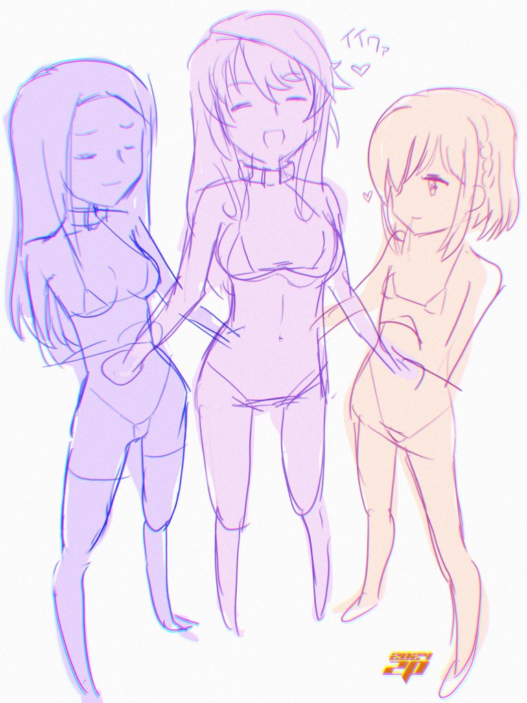 #だまって女の子三人のイラストを貼る 4組のアクトレスチーム 