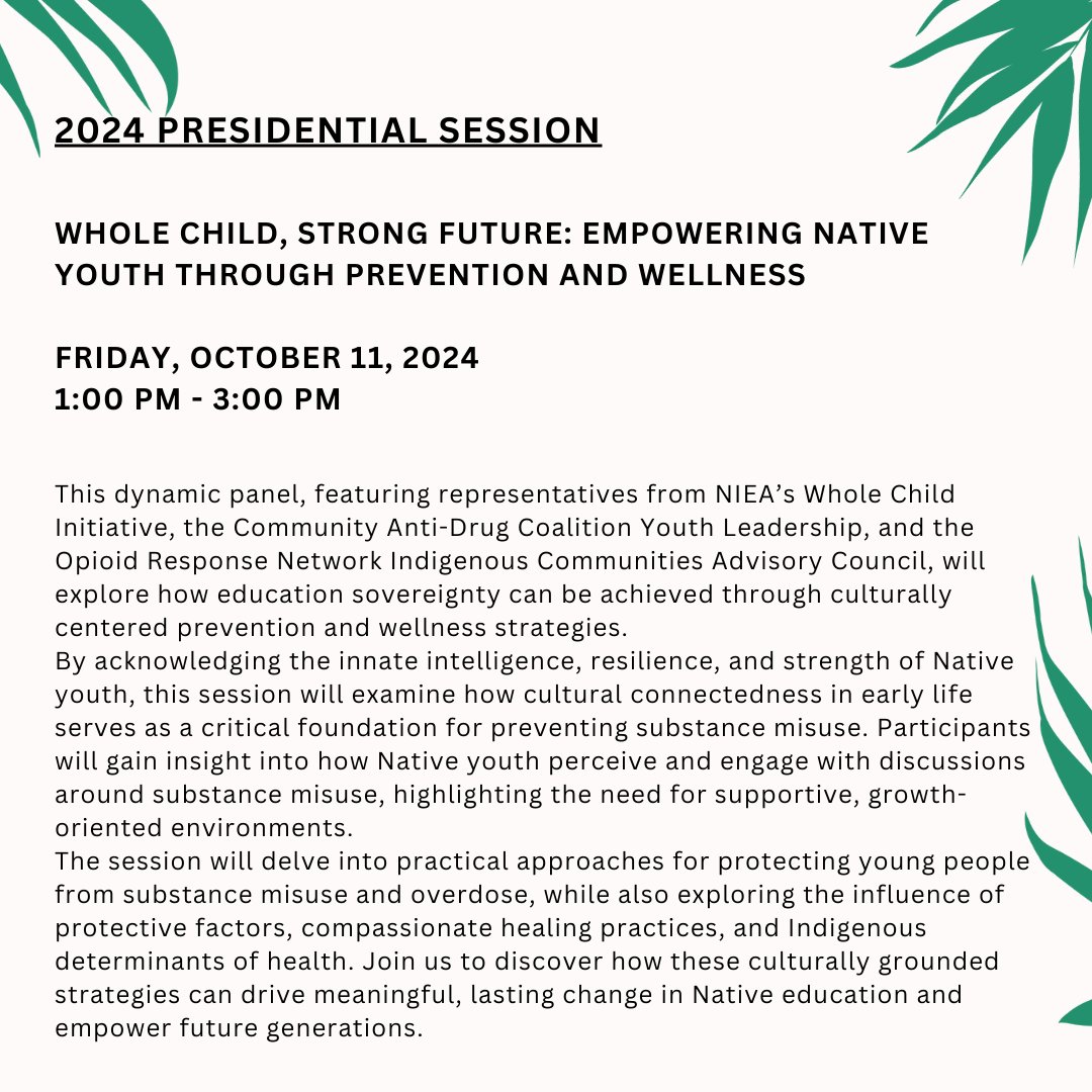🚨 2 Days Left Until the 55th Annual NIEA Convention &amp; Trade Show! 🚨

Get ready for these two impactful Presidential Sessions!  

#2024NIEAConvention #NativeYouth #WholeChildEducation #EducationalSovereignty #Countdown