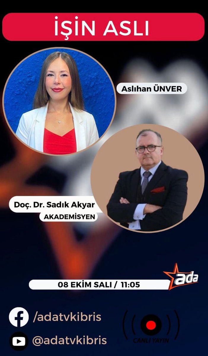 Yarın( 08 Ekim)  saat 11:05’’de  <a href="/AdaTV_Kibris/">Ada TV Kıbrıs</a>’da  Sn. <a href="/asliaunver06/">asliaunver06</a> ile  Orta Doğu’daki yakın savaş tehlikesini konuşacağız. <a href="/girneamerican/">Girne American Uni</a> <a href="/GauMedia/">GAU Media</a> <a href="/akpinar_serhat/">Serhat AKPINAR</a> <a href="/hasanunal1920/">Prof. Dr. Hasan Ünal</a> <a href="/HakanAridemir/">Hakan Arıdemir</a> <a href="/tesamtr/">TESAM</a> <a href="/tuicakademi/">TUİÇ Akademi</a> <a href="/TurgutluYanki/">Yankı Gazetesi</a> <a href="/GokhanIslim/">Yedek hesap</a> <a href="/l_sohrab/">Söhrab İsmayıl</a>