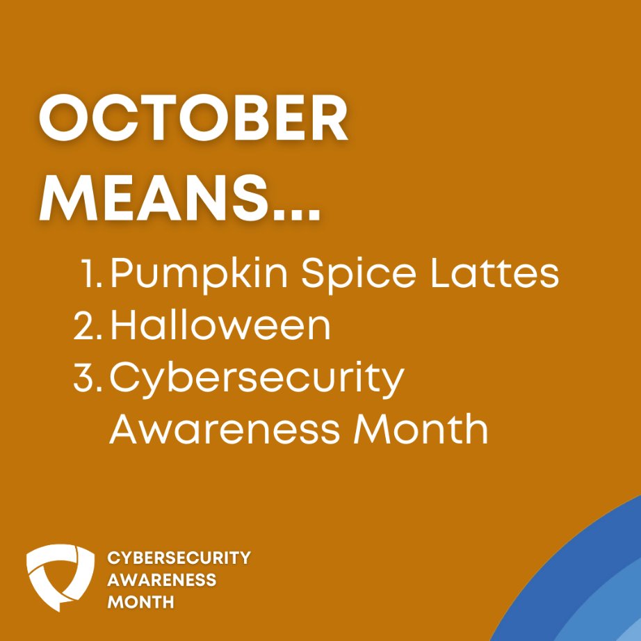 🎃October isn't just for Pumpkin Spice and Halloween - it's also Cybersecurity Awareness Month!

📣Join NCA this #CybersecurityAwarenessMonth for #cyber resources to share with your organization and #StaySafeOnline.

🌐Register FREE to become a #Champion! hubs.la/Q02R_qFS0