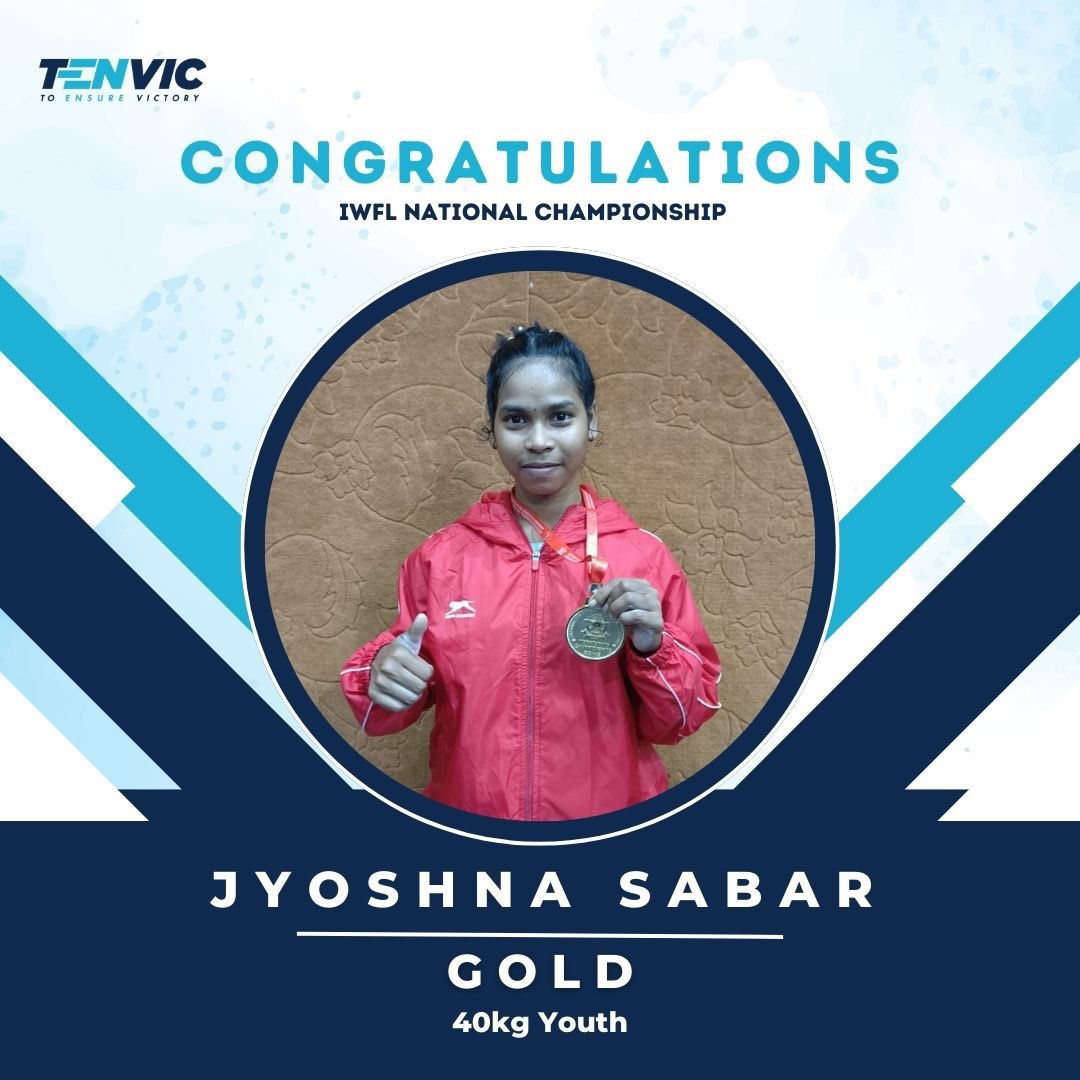 TENVIC_Sports's tweet photo. Huge congratulations to Jyoshna Sabar for winning the Gold medal in the 40kg Youth category at the IWFL National Championship 2024! 🏅

We are proud of you Jyoshna, your hard work and dedication have truly paid off and this achievement is an inspiration to many. Well done!💯 https://t.co/We2uAsPUeA
