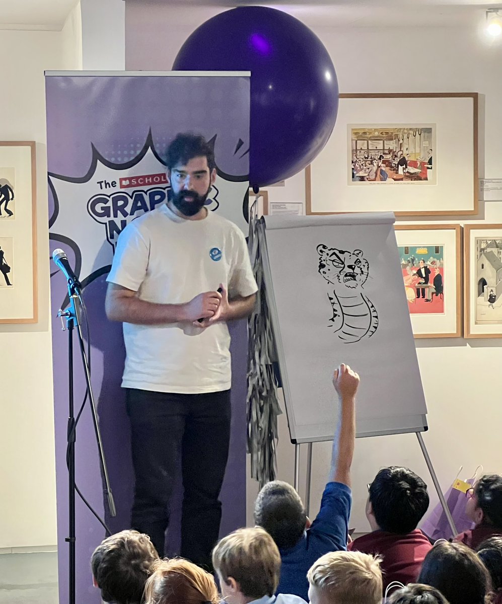 LaurenAFortune's tweet photo. So much fun at the @scholasticuk #GraphicNovelPrize - lovely to see shortlisted star @Aoife_Dooley + Thiago de Moraes create a new creature + @bowie_sarah getting the kids drawing blob heads. We ❤️ graphic novels! https://t.co/xRjWLGnnTc