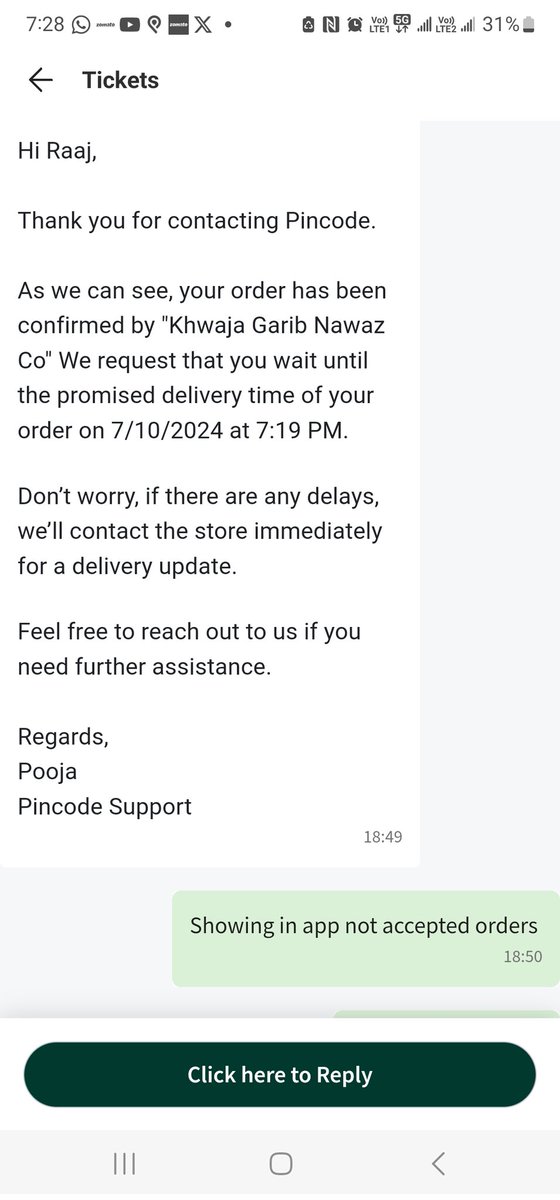 DilkishayriC's tweet image. @PincodeSupport 

#pincodesupport
#pincode
I ordered 2 hrs back still waiting for order can I get this order today  please response