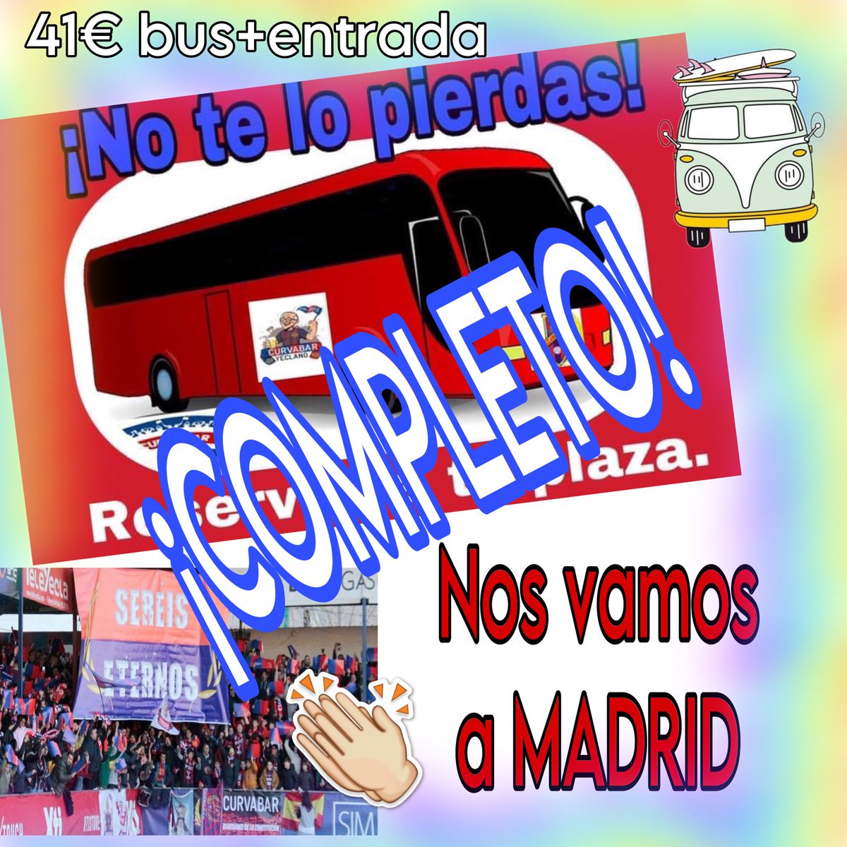 PCurvabar's tweet photo. ¡NOS VAMOS A MADRIIIIID! 
Estamos deseando animar a los nuestros para traernos los 3 puntos ❤️💙❤️💙
Autobús completo: ¡GRACIAS!  @Yeclano_dptvo https://t.co/Ci2GAsZxZL