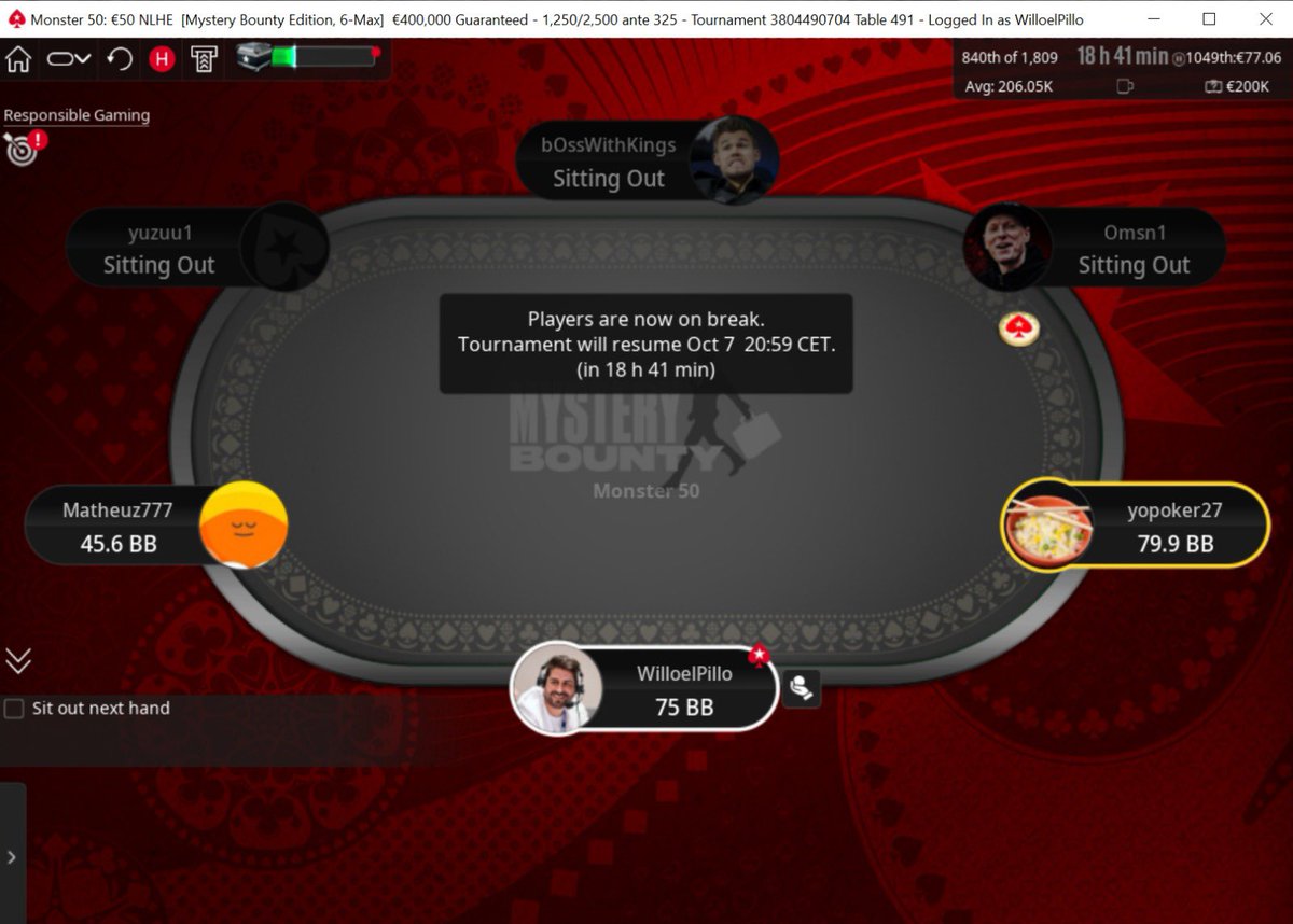 WilloelPillo's tweet photo. Todavía estás a tiempo de unirte a @Dauchvid y a mí en el día 2 del #Monster50 de @PokerStarsSpain 

⏰ Registro abierto hasta las 21:00
📡 Muchos satélites durante la tarde 
📧 A por los sobres!!

🖥️ Stream desde las 20:30

Twitch 👉 https://t.co/inY9aGZZYJ https://t.co/WcowRvDsqg