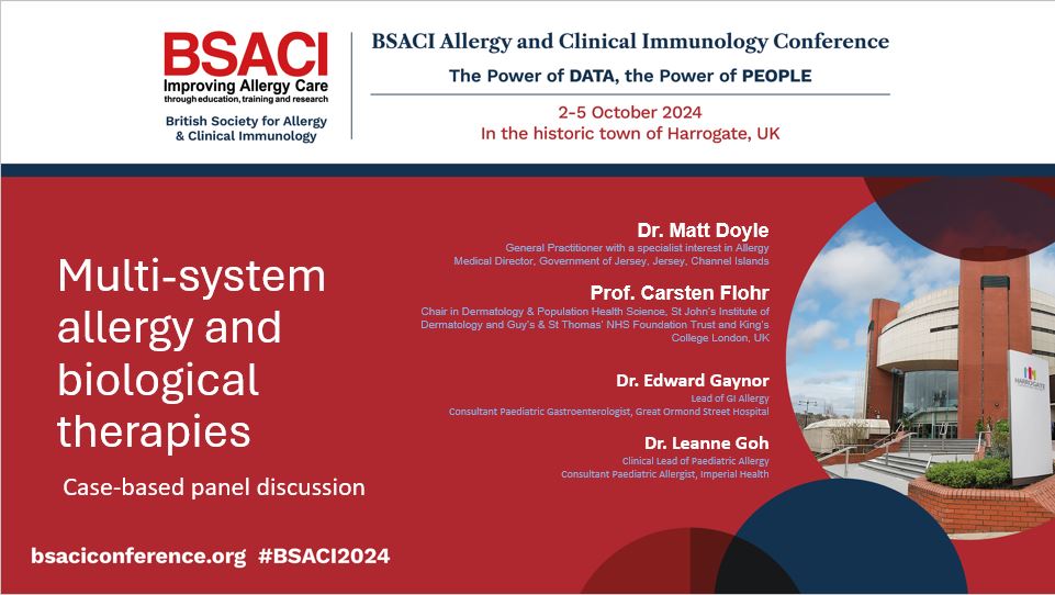 Professor Carsten Flohr is just back from British Society for Allergy and Clinical Immunology Annual Conference, speaking on biologics in atopic dermatitis and contributing to a panel discussion on multisystem allergic disease.