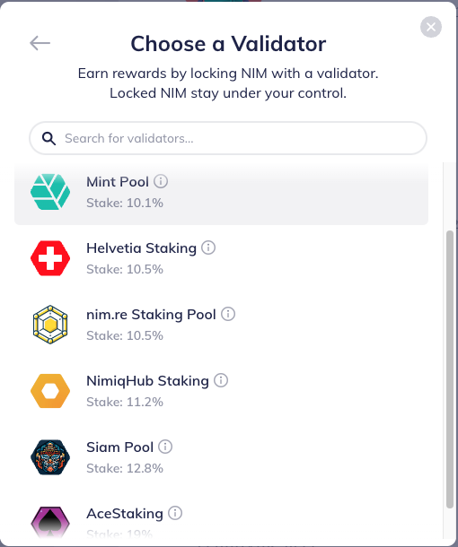 stefffffann's tweet photo. @nimiq By default the Nimiq Wallet displays the public staking pools but you can use the search bar to search for a specific validator of your choice. https://t.co/lmEdR4FrHy