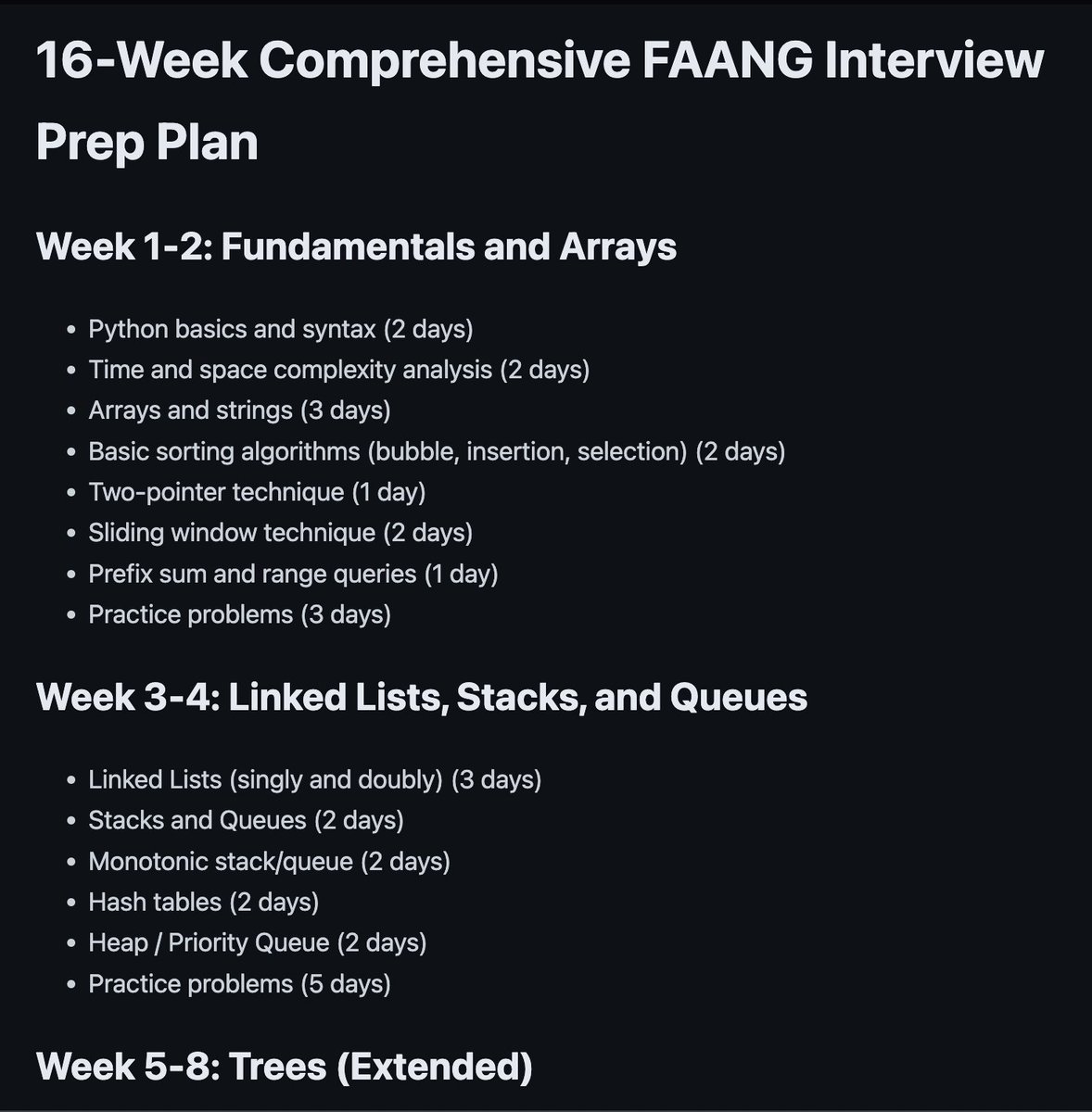 minamisatokun's tweet image. I sat down and made an updated version of my DSA prep plan for this winter arc giving more emphasis to topics like DP, graphs and trees since I think I need more practice in them
language of choice: python (very fast and understandable)
link: minami.bearblog.dev/dsa-prep-plan/