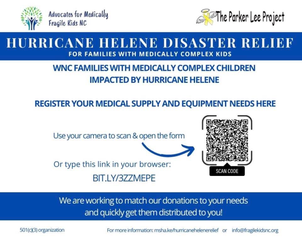 Shout out to <a href="/fragilekidsNC/">Advoc4MedFragKids</a> #grassrootsdisasterrelief assisting ppl w/disabilities impacted by #HurricaneHelene. Know of survivors needing medical supplies/equipment? Use the link below. Want to support orgs on front lines in NC  #DisasterRelief? Consider this NPO. #Helene