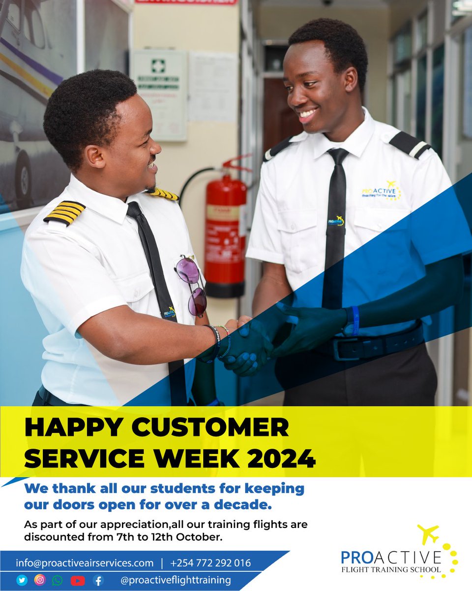 ProactiveFlight's tweet image. Happy Customer Service Week 2024! 🎉✈️

We owe our success to the amazing students who have kept our doors open for over a decade. As part of our appreciation, we’re offering discounted training flights to our students from October 7th to 12th! 🛫