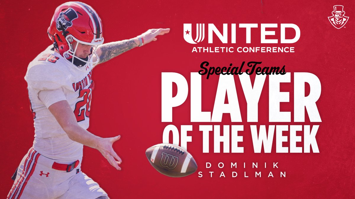 𝗨𝗔𝗖 𝗦𝗣𝗘𝗖𝗜𝗔𝗟 𝗧𝗘𝗔𝗠𝗦 𝗣𝗟𝗔𝗬𝗘𝗥 𝗢𝗙 𝗧𝗛𝗘 𝗪𝗘𝗘𝗞 🎩🏈

𝓓𝓸𝓶𝓲𝓷𝓲𝓴 𝓢𝓽𝓪𝓭𝓵𝓶𝓪𝓷
🔴 40.9-yard punting average
🔴 4 punts downed inside the 20-yard line
🔴 2 50-plus yard punts

🗞️ --&gt; tinyurl.com/2s4brsha

<a href="/uacfootball/">uacfootball</a> | #LetsGoPeay