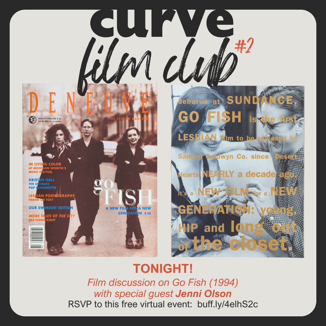 Curve Magazine (@therealcurve) on Twitter photo Passionate about lesbian cinema? Join the Curve Film Club tonight for a discussion on one of the most iconic sapphic films, GO FISH (1994)! We'll be joined by the amazing filmmaker <a href="/JenniOlsonSF/">Jenni Olson</a>. Don't miss it!
JOIN for free: buff.ly/4elhS2c Passionate about lesbian cinema? Join the Curve Film Club tonight for a discussion on one of the most iconic sapphic films, GO FISH (1994)! We'll be joined by the amazing filmmaker <a href="/JenniOlsonSF/">Jenni Olson</a>. Don't miss it!
JOIN for free: buff.ly/4elhS2c