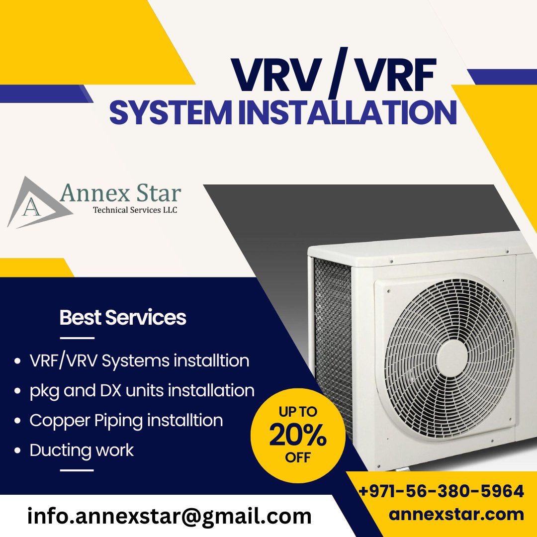 Annex_Star's tweet photo. At #AnnexStar, we specialize in cutting-edge VRV and VRF system installations that deliver unparalleled energy efficiency and comfort for residential and commercial spaces. 
visit website: https://t.co/6LNDSdVzPv
#hvac #hvac_contractor #ac #uae #dubai #construction #buildings https://t.co/GZi7yWkNus