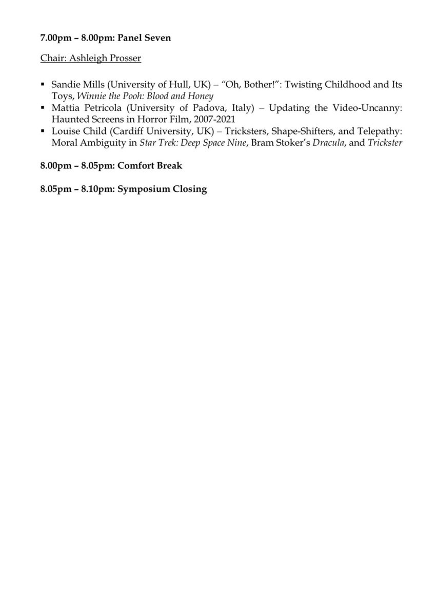 Lorna PF (@lornapf) on Twitter photo Here is a sneaky peek at the draft presentation schedule for the upcoming annual Halloween Symposium of the Australasian Horror Studies Network! What a line-up! The event is free and open to all. Join us! Australasian.horror.network@gmail.com 🎃 #AHSN2024 Here is a sneaky peek at the draft presentation schedule for the upcoming annual Halloween Symposium of the Australasian Horror Studies Network! What a line-up! The event is free and open to all. Join us! Australasian.horror.network@gmail.com 🎃 #AHSN2024