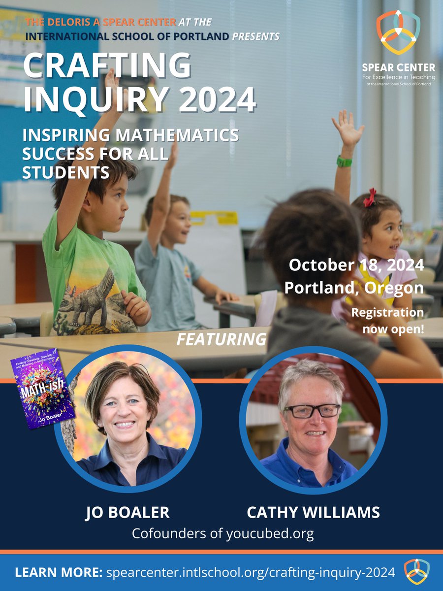 spearcenterpdx's tweet image. How can we leverage mistakes as opportunities for deeper learning?
Dive into this and more with @joboaler and @chaoskeeper11 on October 18!
Registration closes on Oct 10, so get your ticket now! #mathish #conceptualmathematics
spearcenter.intlschool.org/general-inform…