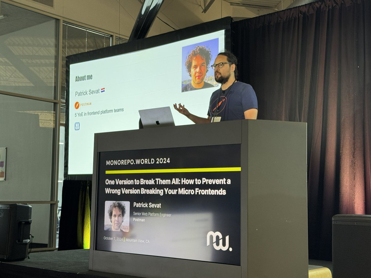 Nx (@nxdevtools) on Twitter photo <a href="/MonorepoWorld/">monorepoworld</a> On track 2 we have <a href="/_Sevat/">Patrick Sevat</a> discussing versioning and not breaking you micro frontends <a href="/MonorepoWorld/">monorepoworld</a> On track 2 we have <a href="/_Sevat/">Patrick Sevat</a> discussing versioning and not breaking you micro frontends